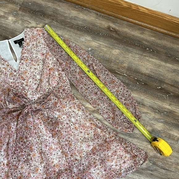 Japna Floral Faux Wrap Chiffon Dress Womens Size Medium Tiered Long Sleeves Pink - Picture 13 of 16